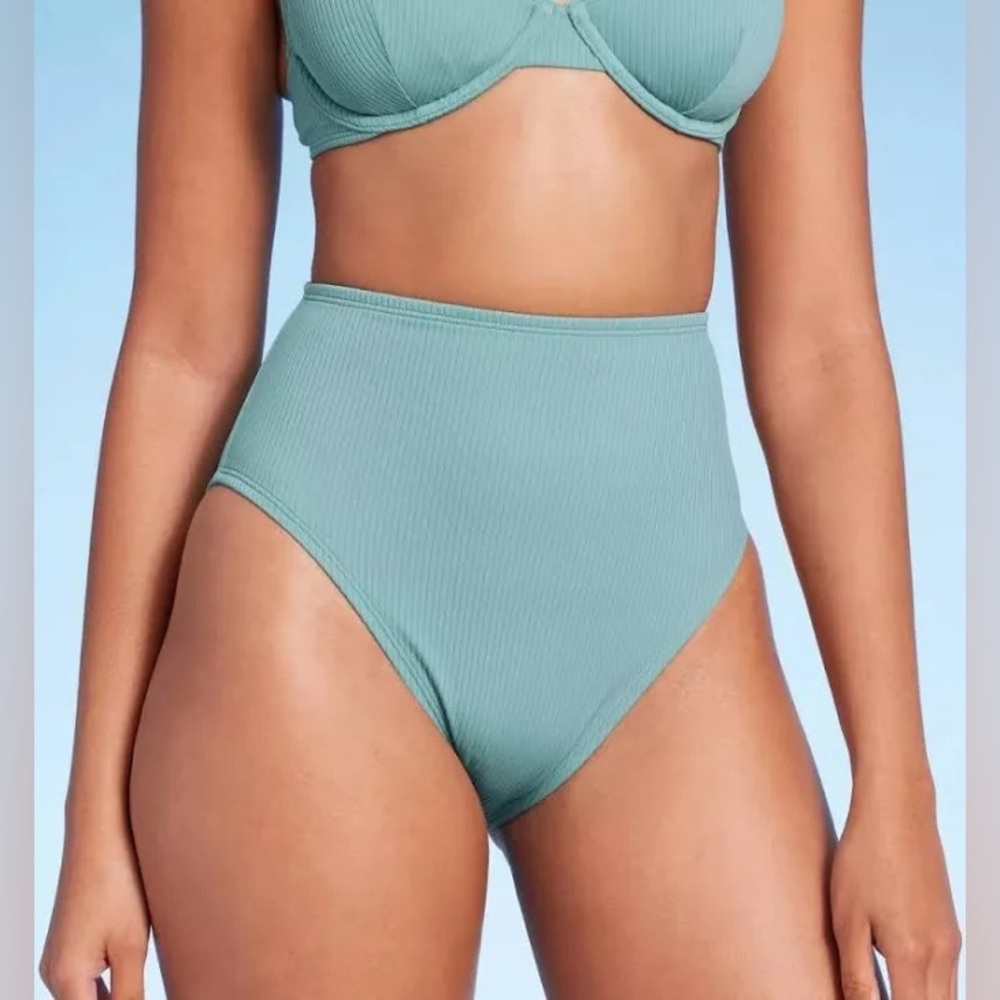 Women's High Waist High Leg Ribbed Medium Coverage Bikini Bottom - Shade…
